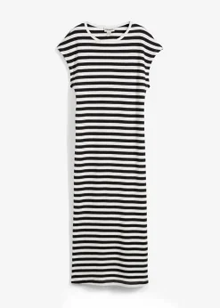 bonprix Nachhaltigere Materialien|Kleider^Jerseykleid aus reiner Baumwolle schwarz/wollweiß gestreift