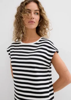 bonprix Nachhaltigere Materialien|Kleider^Jerseykleid aus reiner Baumwolle schwarz/wollweiß gestreift