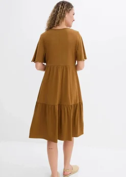 bonprix Nachhaltigere Materialien|Kleider^Jerseykleid aus reiner Baumwolle cognac braun