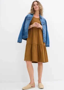 bonprix Nachhaltigere Materialien|Kleider^Jerseykleid aus reiner Baumwolle cognac braun
