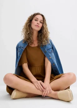 bonprix Nachhaltigere Materialien|Kleider^Jerseykleid aus reiner Baumwolle cognac braun