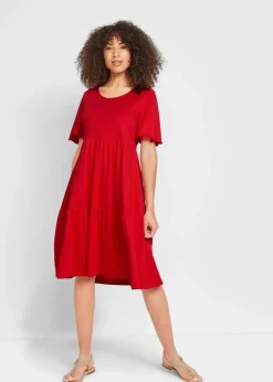 bonprix Nachhaltigere Materialien|Kleider^Jerseykleid aus reiner Baumwolle tomatenrot