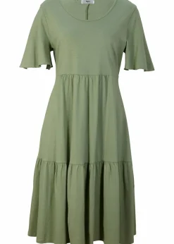 bonprix Nachhaltigere Materialien|Kleider^Jerseykleid aus reiner Baumwolle piniengrün