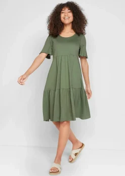 bonprix Nachhaltigere Materialien|Kleider^Jerseykleid aus reiner Baumwolle piniengrün