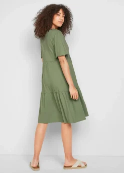 bonprix Nachhaltigere Materialien|Kleider^Jerseykleid aus reiner Baumwolle piniengrün