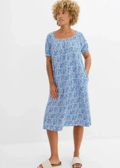 bonprix Kleider|Bekleidung·Pullover & Strickjacken^Jerseykleid aus reiner Bio-Baumwolle arktikblau/wollweiß