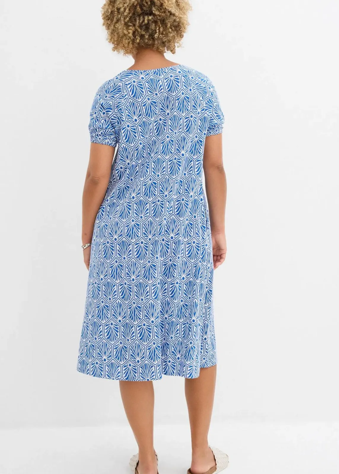 bonprix Kleider|Bekleidung·Pullover & Strickjacken^Jerseykleid aus reiner Bio-Baumwolle arktikblau/wollweiß