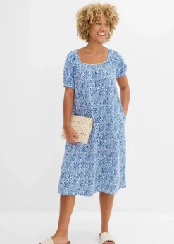 bonprix Kleider|Bekleidung·Pullover & Strickjacken^Jerseykleid aus reiner Bio-Baumwolle arktikblau/wollweiß