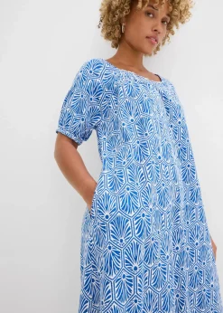 bonprix Kleider|Bekleidung·Pullover & Strickjacken^Jerseykleid aus reiner Bio-Baumwolle arktikblau/wollweiß