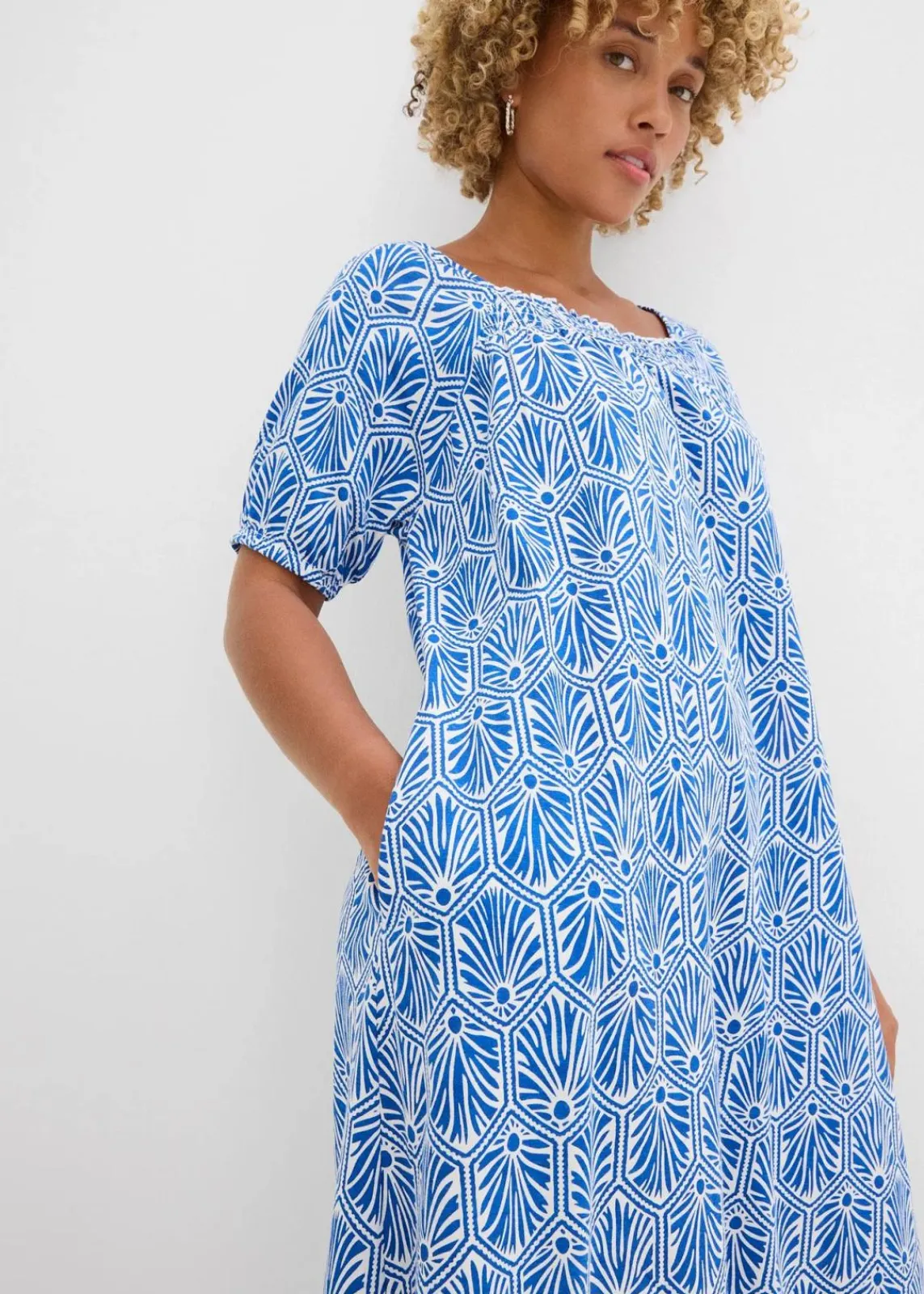bonprix Kleider|Bekleidung·Pullover & Strickjacken^Jerseykleid aus reiner Bio-Baumwolle arktikblau/wollweiß