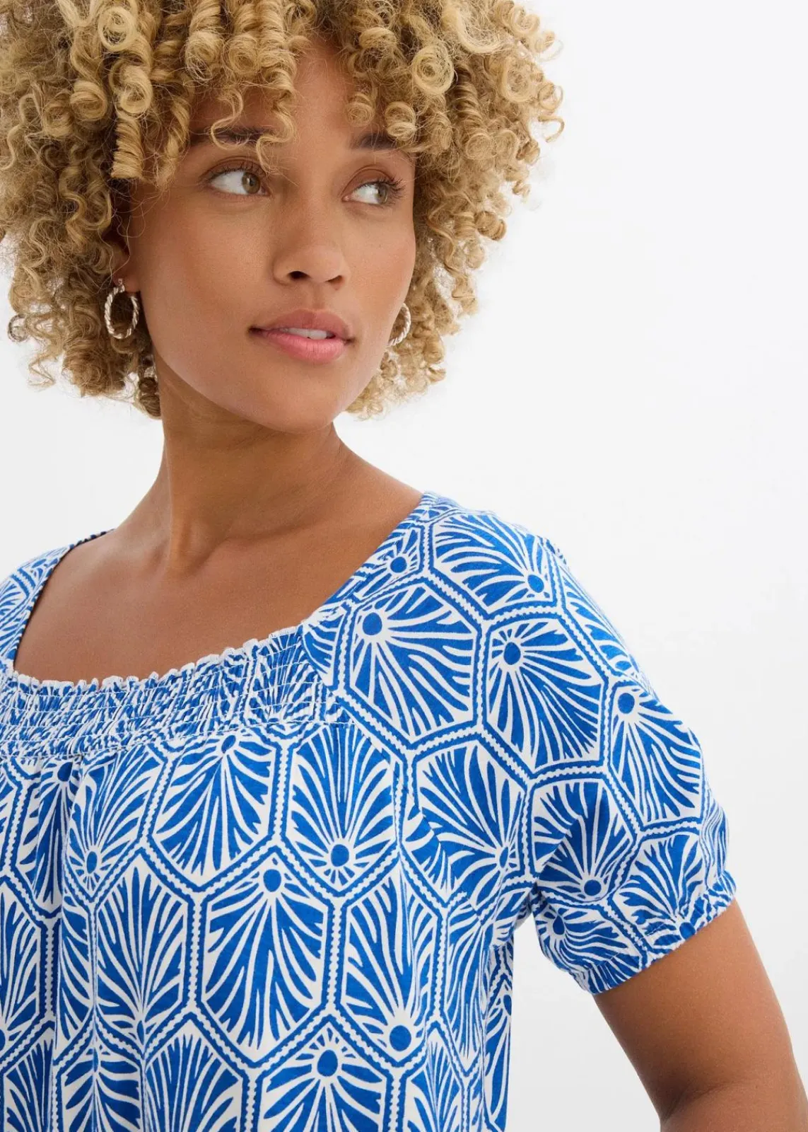 bonprix Kleider|Bekleidung·Pullover & Strickjacken^Jerseykleid aus reiner Bio-Baumwolle arktikblau/wollweiß