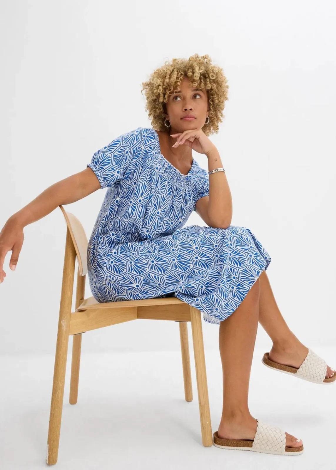 bonprix Kleider|Bekleidung·Pullover & Strickjacken^Jerseykleid aus reiner Bio-Baumwolle arktikblau/wollweiß