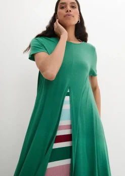 bonprix Kleider|Bekleidung·Pullover & Strickjacken^Jerseykleid aus softem Viskose-Mix grün/orange gestreift