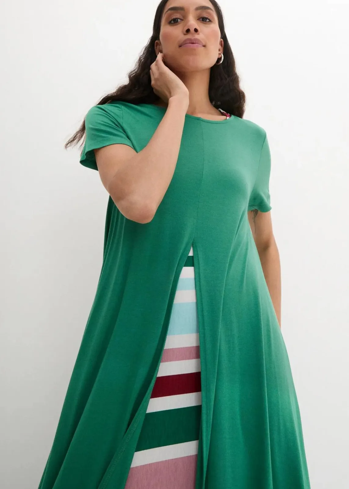 bonprix Kleider|Bekleidung·Pullover & Strickjacken^Jerseykleid aus softem Viskose-Mix grün/orange gestreift