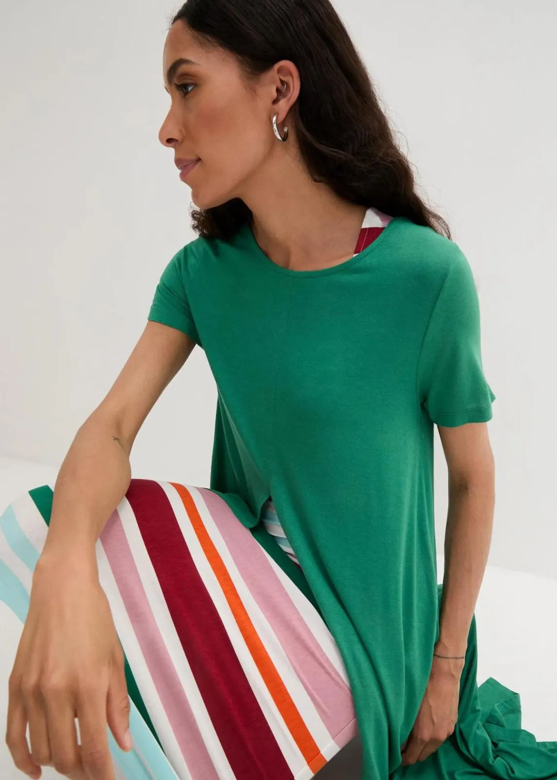 bonprix Kleider|Bekleidung·Pullover & Strickjacken^Jerseykleid aus softem Viskose-Mix grün/orange gestreift