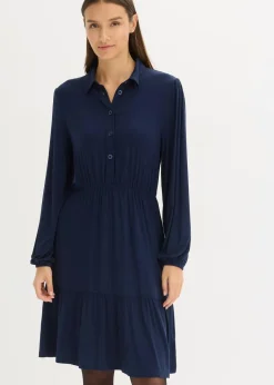 bonprix Bekleidung·Pullover & Strickjacken|Kleider^Jerseykleid aus softem Viskose-Mix dunkelblau