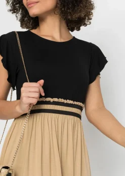 bonprix Kleider|Bekleidung·Pullover & Strickjacken^Jerseykleid aus Viskose schwarz/latte macchiato