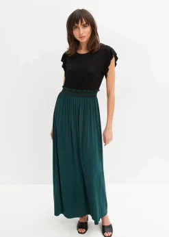 bonprix Bekleidung·Pullover & Strickjacken|Kleider^Jerseykleid aus Viskose schwarz/tiefgrün