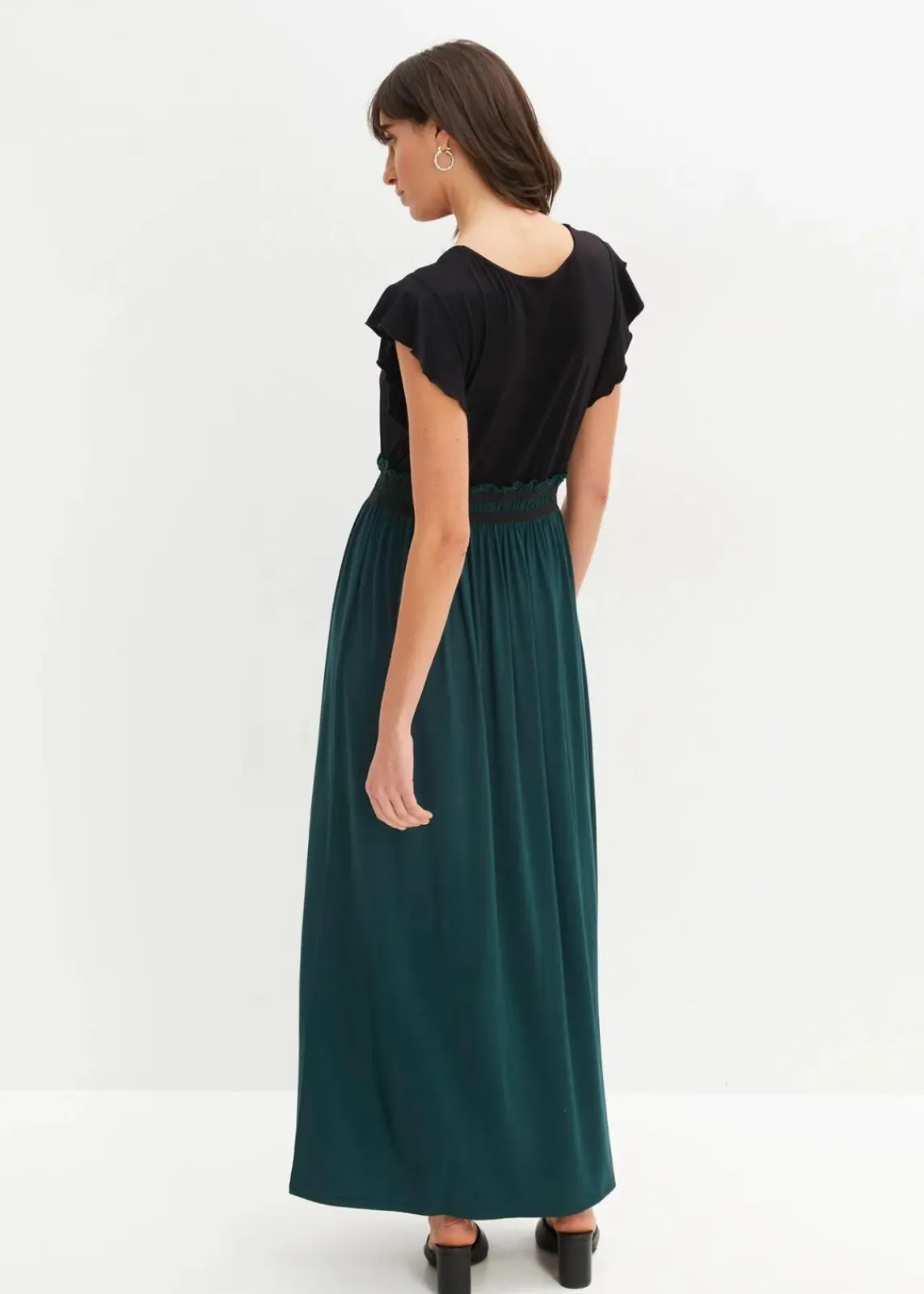 bonprix Bekleidung·Pullover & Strickjacken|Kleider^Jerseykleid aus Viskose schwarz/tiefgrün