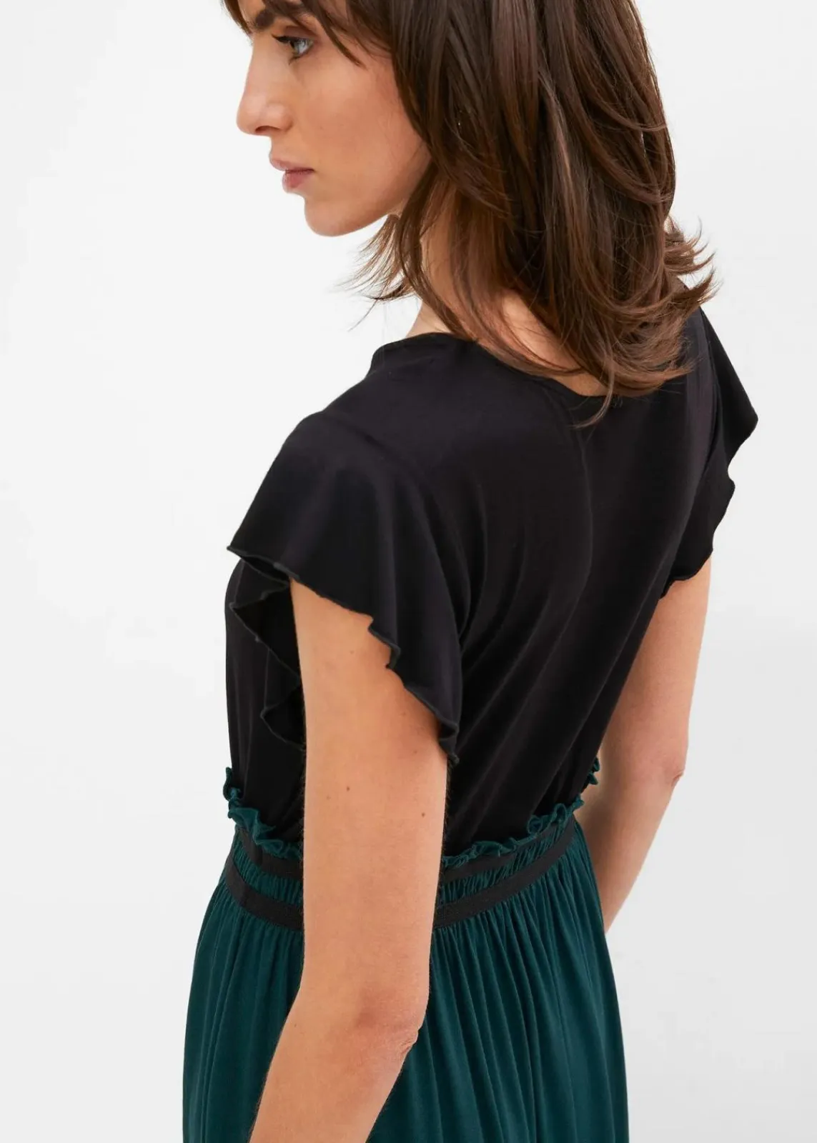 bonprix Bekleidung·Pullover & Strickjacken|Kleider^Jerseykleid aus Viskose schwarz/tiefgrün