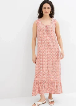 bonprix Bekleidung·Pullover & Strickjacken|Kleider^Jerseykleid aus Viskose-Mix zimtrot /wollweiß bedruckt
