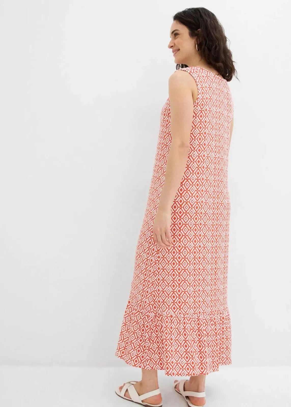 bonprix Bekleidung·Pullover & Strickjacken|Kleider^Jerseykleid aus Viskose-Mix zimtrot /wollweiß bedruckt