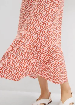 bonprix Bekleidung·Pullover & Strickjacken|Kleider^Jerseykleid aus Viskose-Mix zimtrot /wollweiß bedruckt