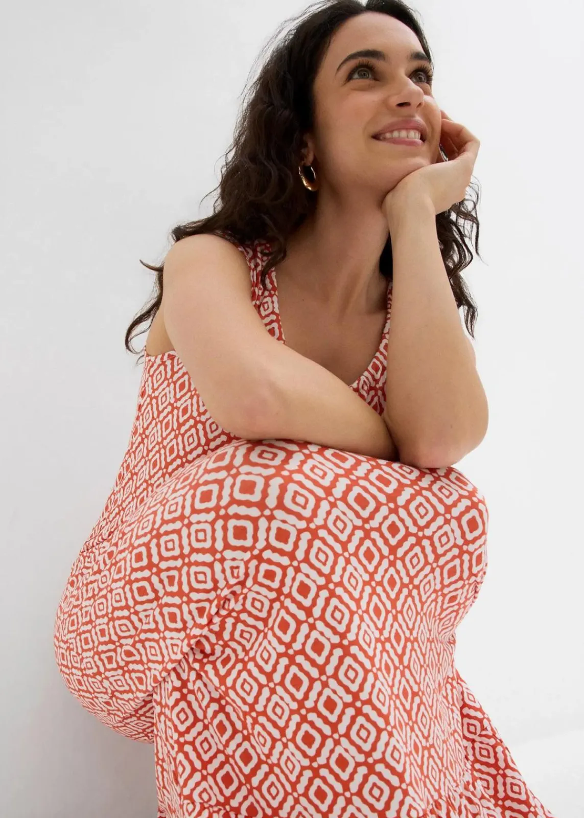 bonprix Bekleidung·Pullover & Strickjacken|Kleider^Jerseykleid aus Viskose-Mix zimtrot /wollweiß bedruckt