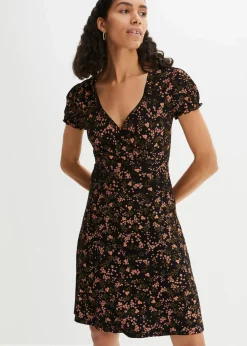 bonprix Nachhaltigere Materialien|Kleider^Jerseykleid aus Viskose-Mix schwarz floral
