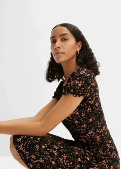 bonprix Nachhaltigere Materialien|Kleider^Jerseykleid aus Viskose-Mix schwarz floral