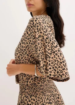 bonprix Bekleidung·Pullover & Strickjacken|Nachhaltigere Materialien^Jerseykleid aus Viskose-Mix beige leo bedruckt