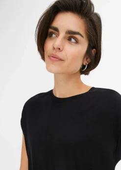 bonprix Bekleidung·Pullover & Strickjacken|Kleider^Jerseykleid aus Viskose-Mix schwarz/koralle geblümt