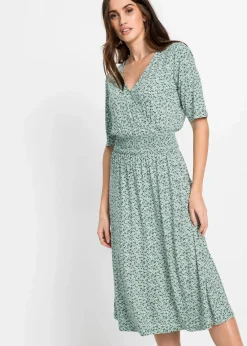bonprix Bekleidung·Pullover & Strickjacken|Kleider^Jerseykleid aus Viskose-Mix pastellgrün floral