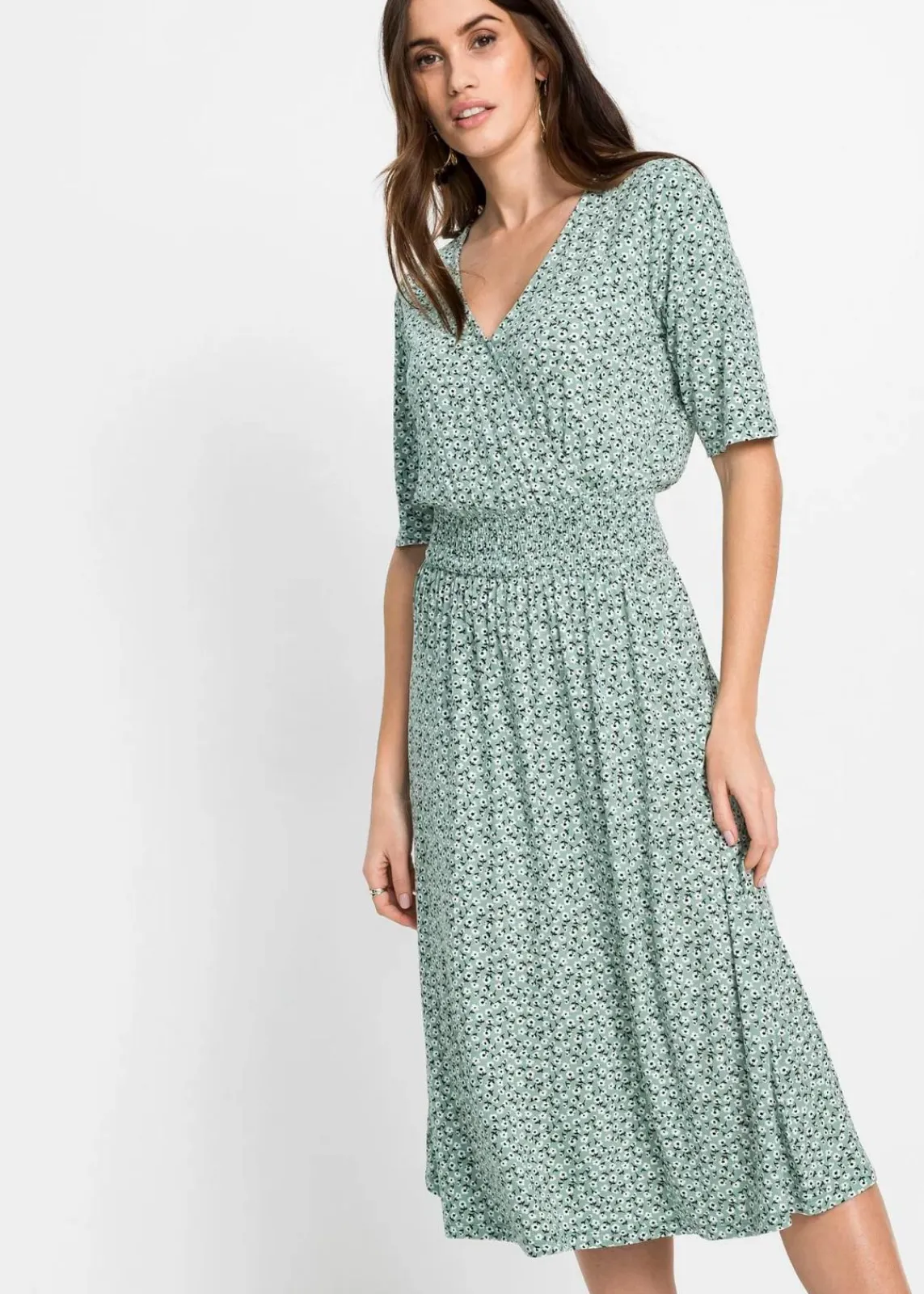 bonprix Bekleidung·Pullover & Strickjacken|Kleider^Jerseykleid aus Viskose-Mix pastellgrün floral