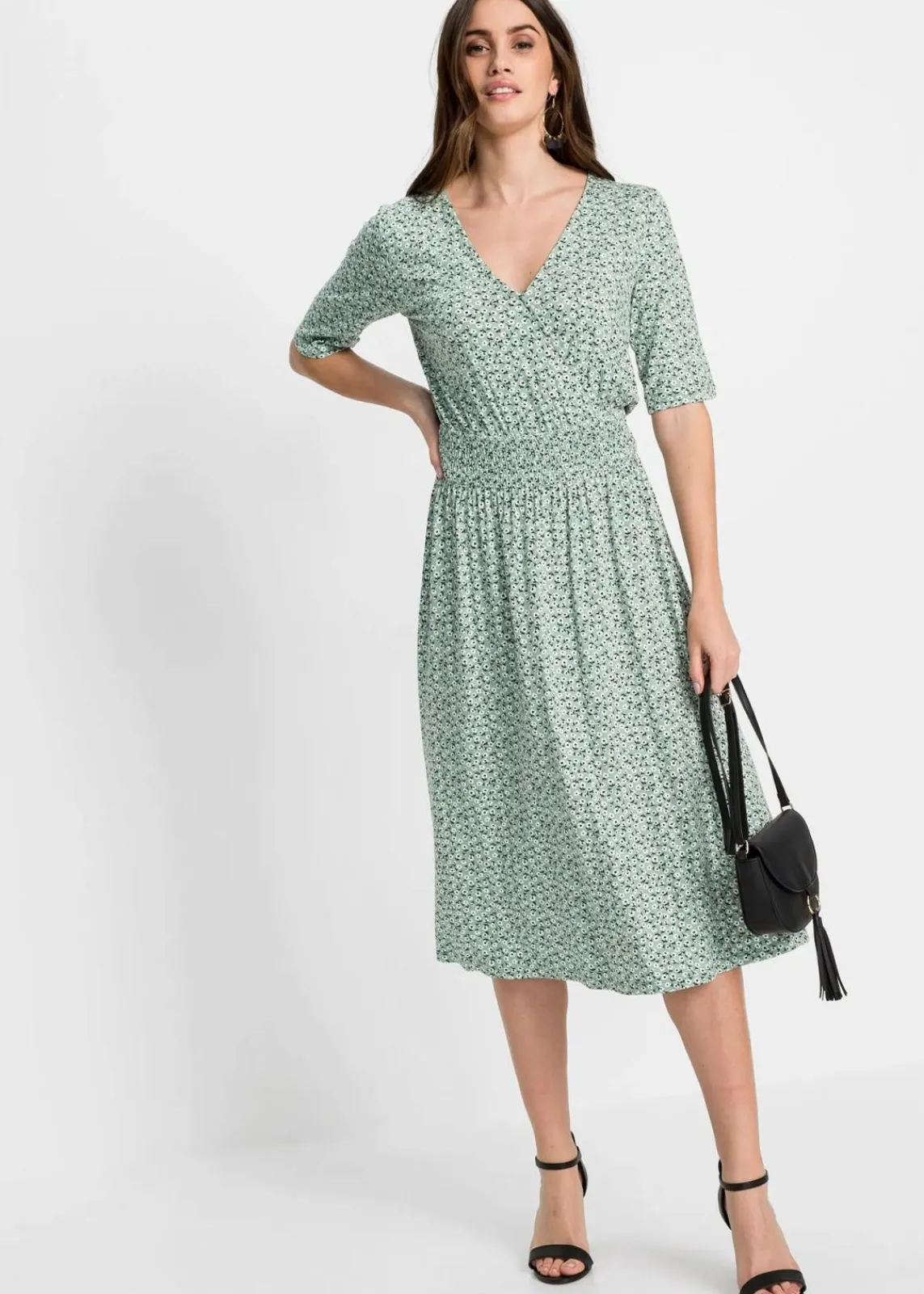 bonprix Bekleidung·Pullover & Strickjacken|Kleider^Jerseykleid aus Viskose-Mix pastellgrün floral