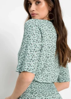 bonprix Bekleidung·Pullover & Strickjacken|Kleider^Jerseykleid aus Viskose-Mix pastellgrün floral