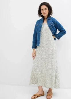 bonprix Kleider|Bekleidung·Pullover & Strickjacken^Jerseykleid aus Viskose-Mix seegras/wollweiß bedruckt