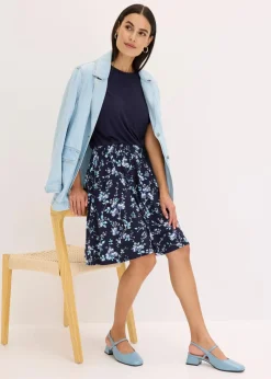 bonprix Kleider|Bekleidung·Pullover & Strickjacken^Jerseykleid aus Viskose-Mix dunkelblau/hellblau geblümt