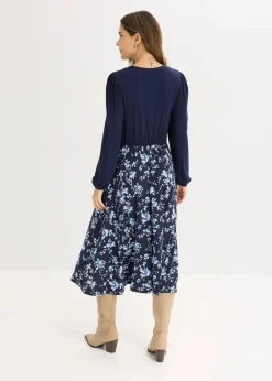 bonprix Bekleidung·Pullover & Strickjacken|Kleider^Jerseykleid aus Viskose-Mix dunkelblau/hellblau floral