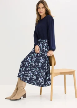 bonprix Bekleidung·Pullover & Strickjacken|Kleider^Jerseykleid aus Viskose-Mix dunkelblau/hellblau floral