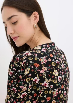bonprix Bekleidung·Pullover & Strickjacken^Jerseykleid aus Viskose-Mix schwarz geblümt
