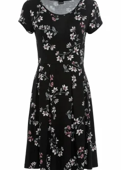 bonprix Kleider|Nachhaltigere Materialien^Jerseykleid aus Viskose-Mix schwarz geblümt