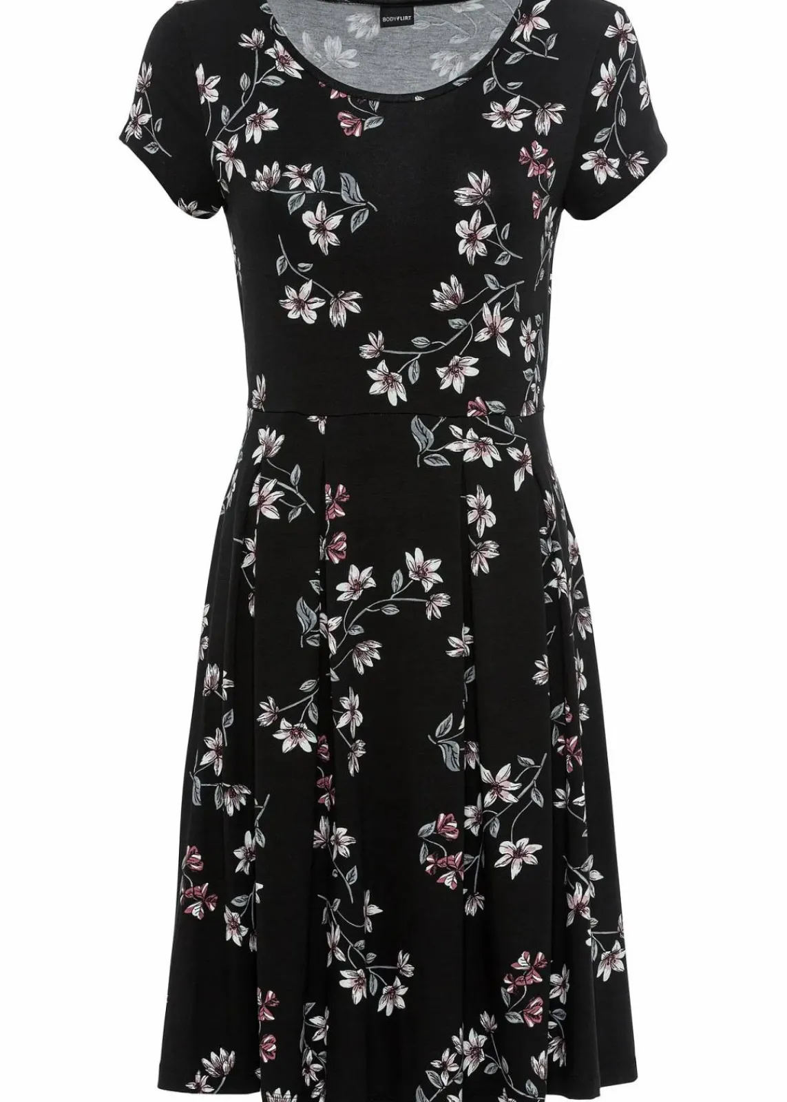 bonprix Kleider|Nachhaltigere Materialien^Jerseykleid aus Viskose-Mix schwarz geblümt