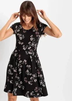 bonprix Kleider|Nachhaltigere Materialien^Jerseykleid aus Viskose-Mix schwarz geblümt