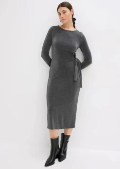 bonprix Bekleidung·Pullover & Strickjacken|Kleider^Jerseykleid aus Viskose-Mix anthrazit meliert