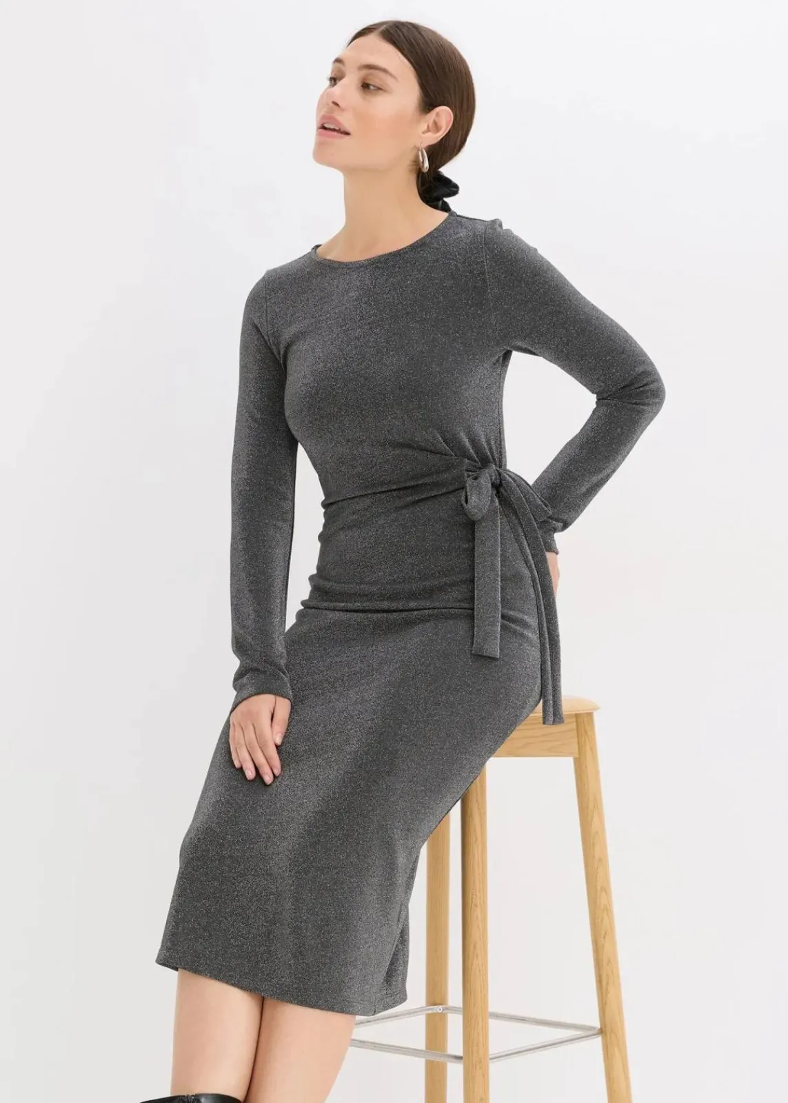 bonprix Bekleidung·Pullover & Strickjacken|Kleider^Jerseykleid aus Viskose-Mix anthrazit meliert