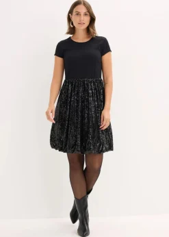 bonprix Bekleidung·Pullover & Strickjacken|Nachhaltigere Materialien^Jerseykleid aus Viskose-Mix schwarz