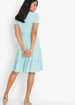 bonprix Bekleidung·Pullover & Strickjacken|Kleider^Jerseykleid aus Viskose-Mix türkisblau geblümt
