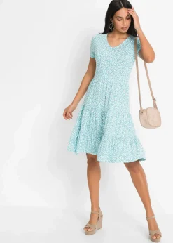bonprix Bekleidung·Pullover & Strickjacken|Kleider^Jerseykleid aus Viskose-Mix türkisblau geblümt