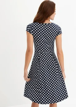 bonprix Kleider|Nachhaltigere Materialien^Jerseykleid aus Viskose-Mix dunkelblau/wollweiß gepunktet